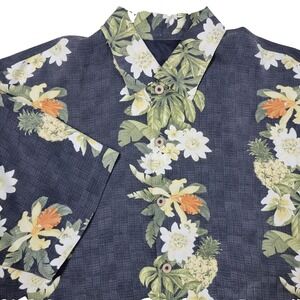Tommy Bahama Mens Large Gray Floral Pattern Hawaiian Button‎ Up 100% Silk